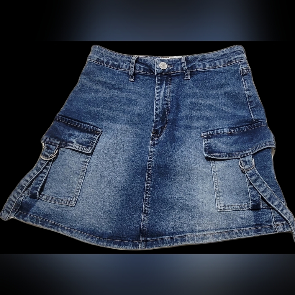 Denim Cargo Mini Skirt